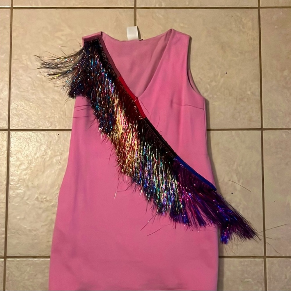 QUEEN OF SPARKLES Pink One-Shoulder Fringe Mini Dress - Picture 6 of 6